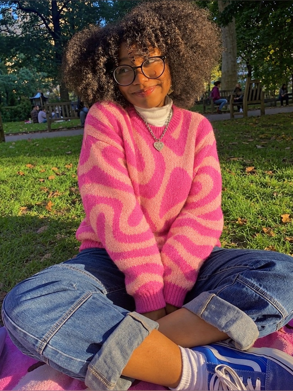 Pink and Peach Swirl V-Neck Sweater